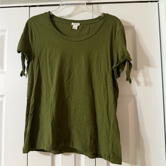 J. Crew Green Tie Front Relaxed Short Sleeve T-Shirt - Picture 1 of 4